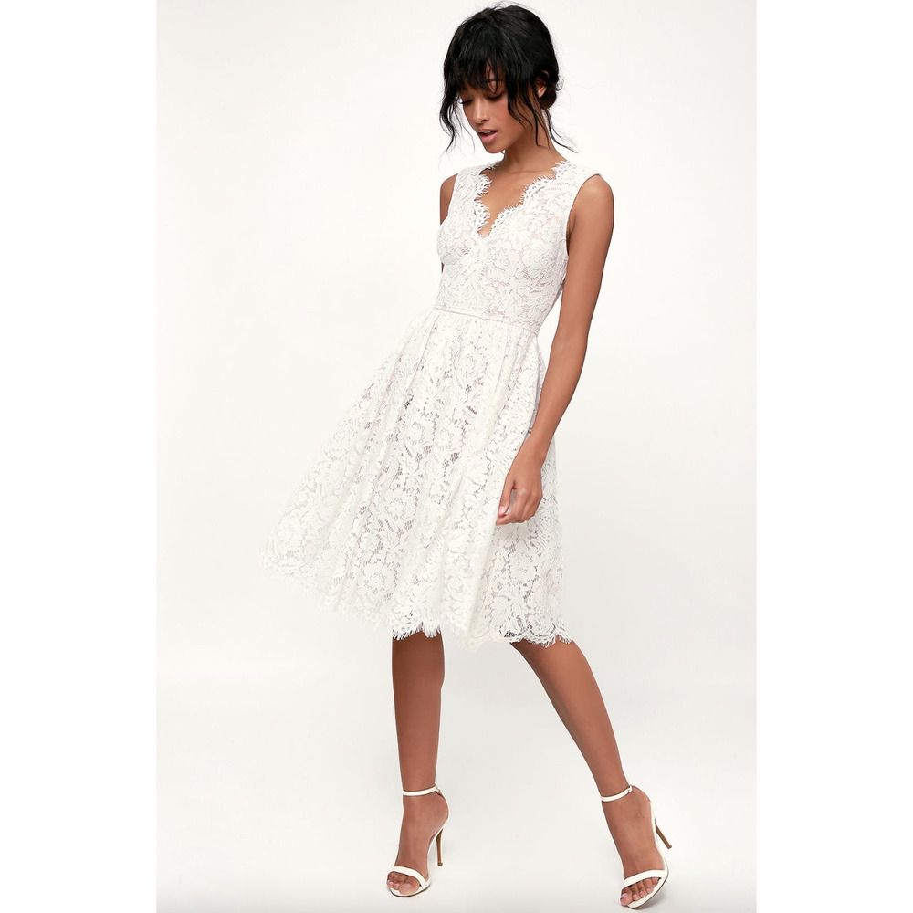 Lulu's White Lace Midi Dress